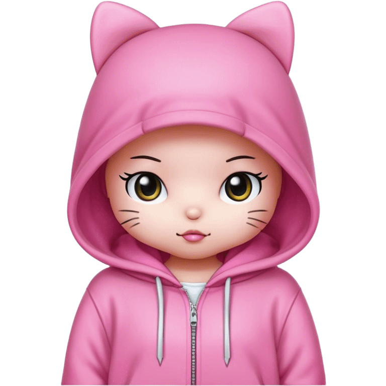 little hello kitty with an oversized pink hoodie emoji