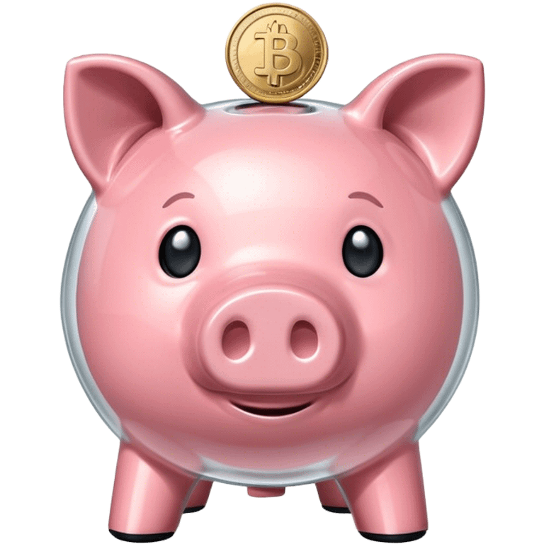 Transparent piggy bank with one coin emoji