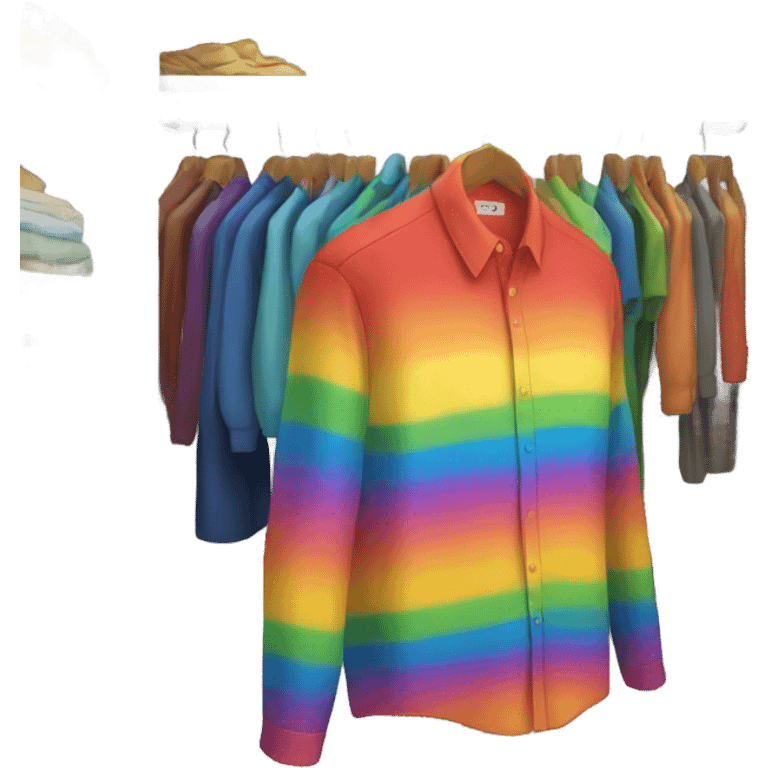 A closet with a rainbow shirt inside emoji