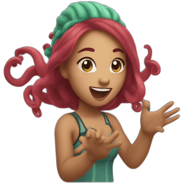 cute kraken girl cheering emoji