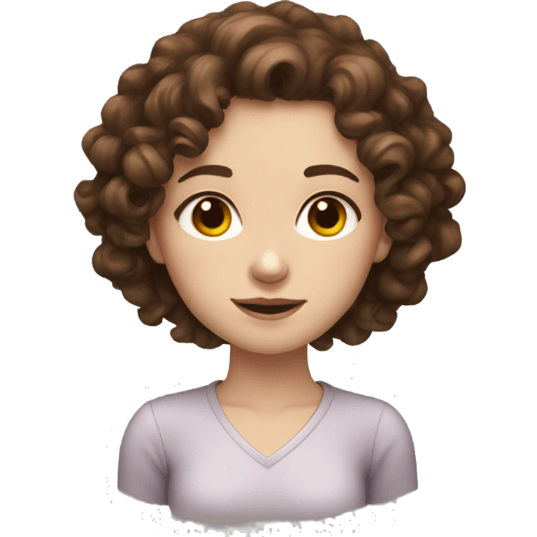 girl, pale skin, curly brown hair, dark brown ey emoji