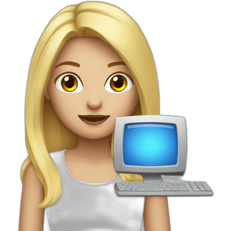 Blonde girl with computer emoji