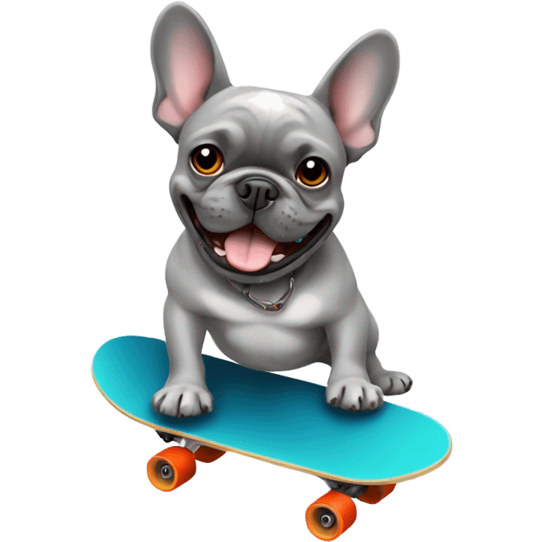 A grey French bulldog on a skateboard emoji