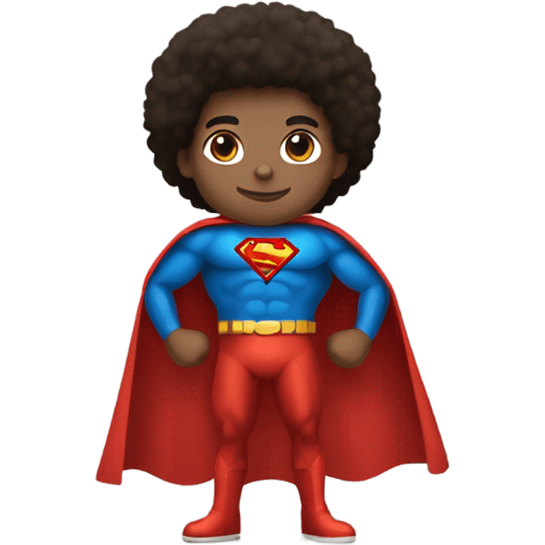 Afro light-skinned muscular male teenager in red gold and blue Superman superhero costume. emoji