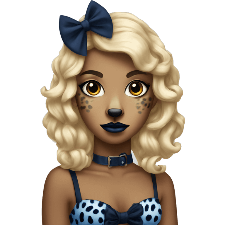 Navy blue Leopard with black lips and bow looking sassy emoji