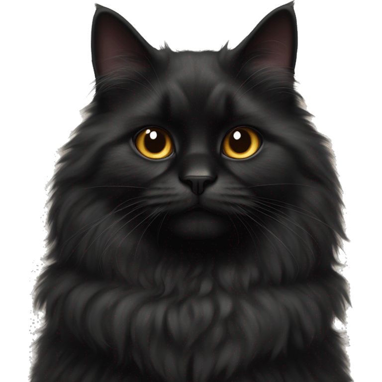 black fluffy cat sits in full growth emoji