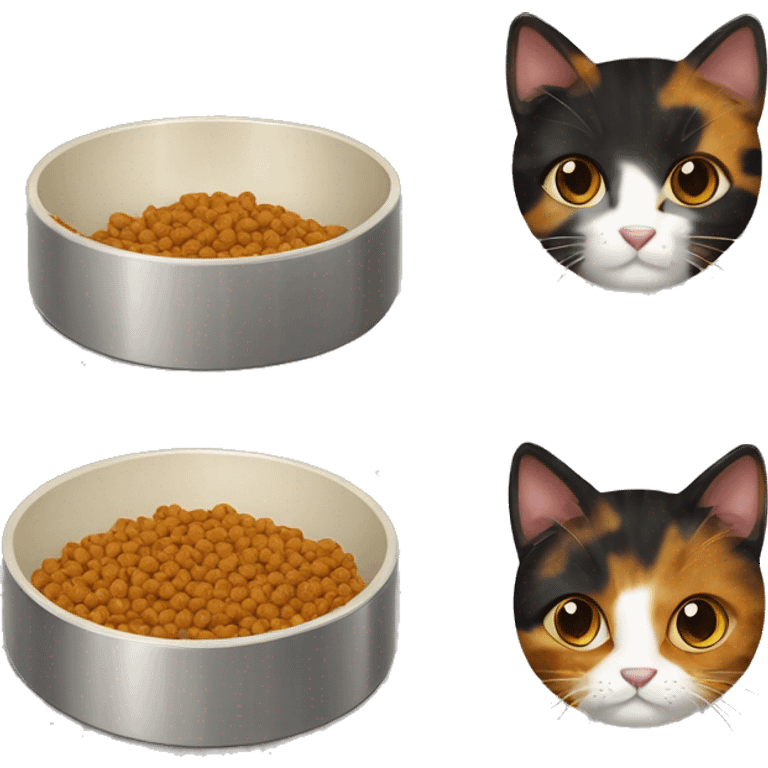 tortoiseshell cat cat food in cat food bowl emoji