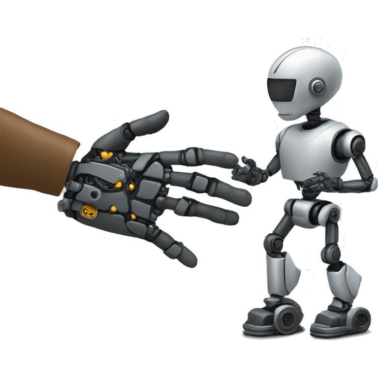 A men giving a robot (ai) a busines hand. angle from the side emoji