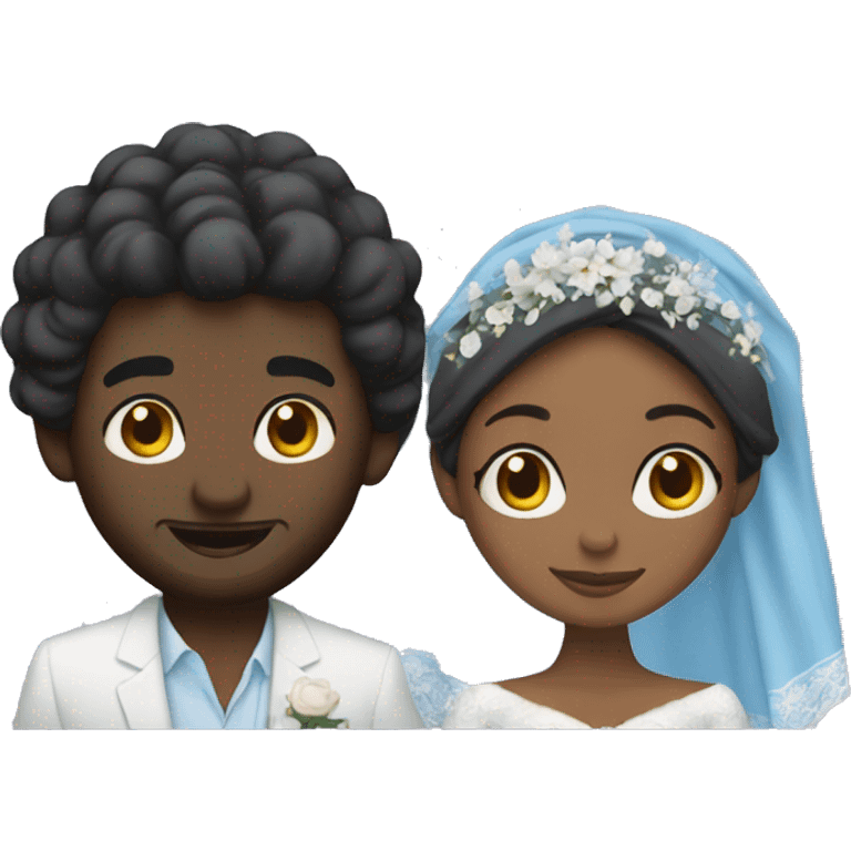 black man and black woman getting married with blue bandanas emoji