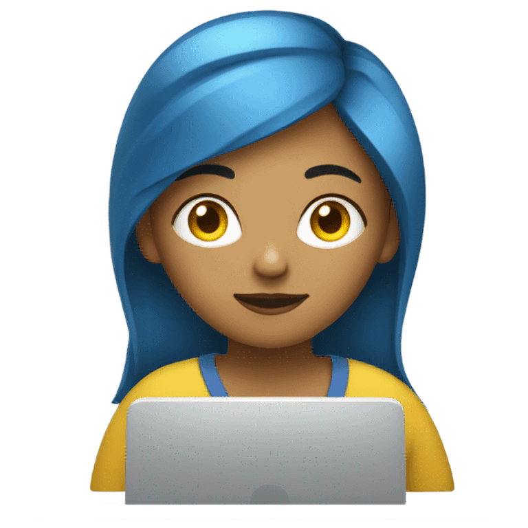 yellow skin blue hair woman work on computer emoji