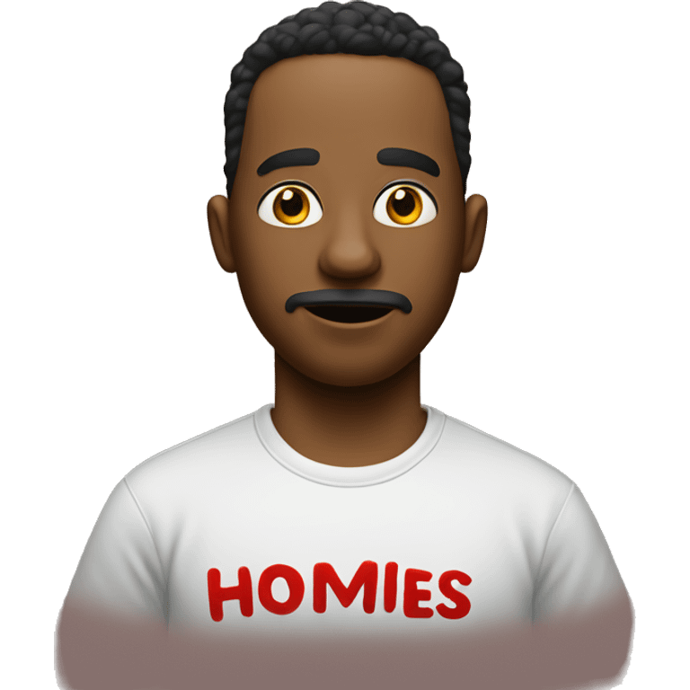 Cartoon abstract wearing a tshirt that says "homies" emoji