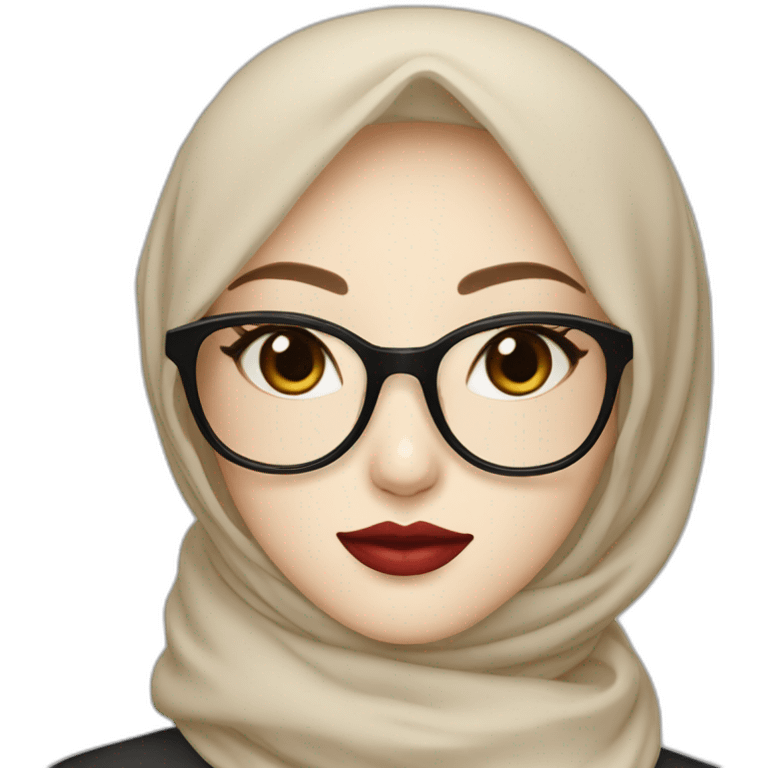 Beauty asian woman wear hijab and glasses pale skin red lips emoji