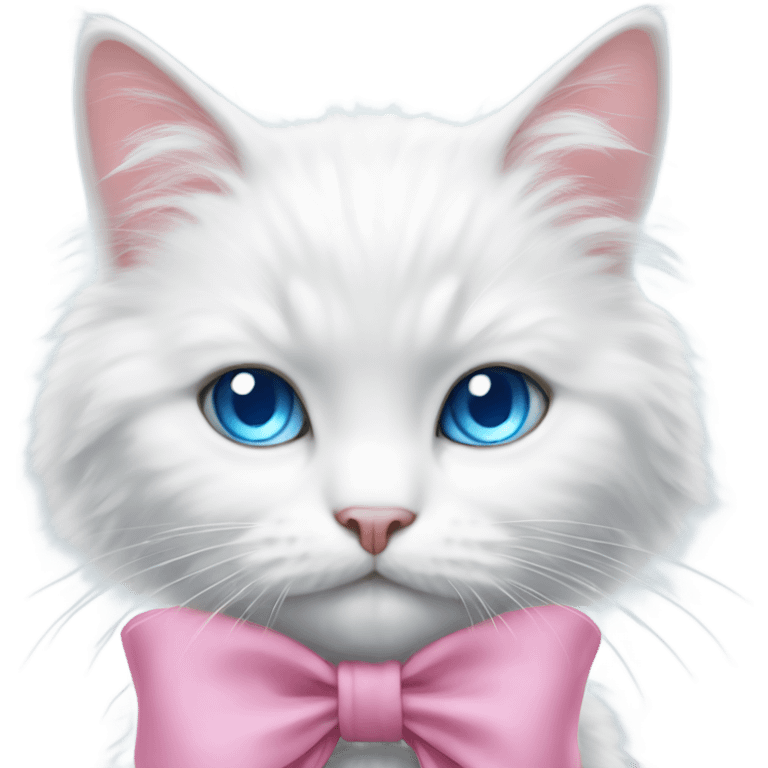 white cat with a pink bow and blue eyes fluffy fur  emoji