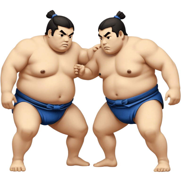 Cinematic Realistic Sumo Wrestling Emoji, depicted as an intense sumo match featuring powerful wrestlers in traditional mawashi, rendered with rich textures and dynamic dramatic lighting that captures the raw intensity of the sport. emoji