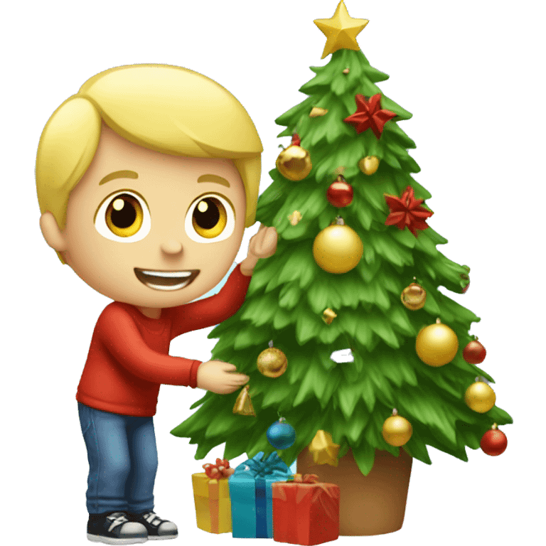 Blonde Boy decorating Christmas tree emoji