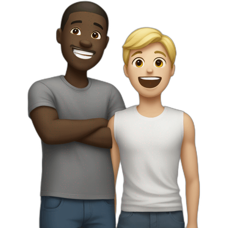 Black male laughing with a white person from behind  emoji