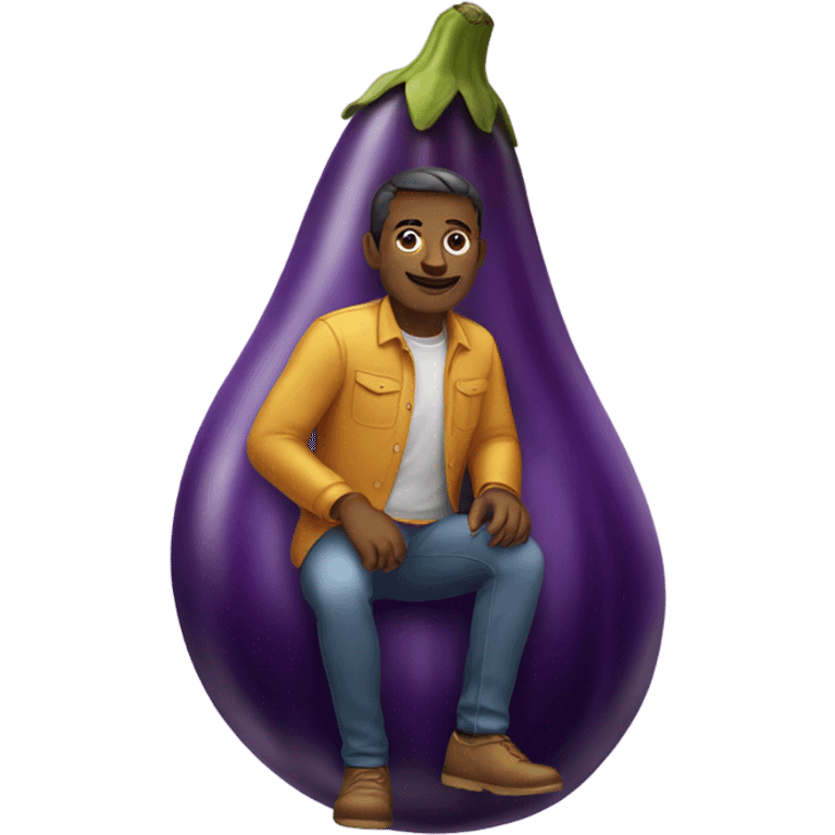 A man sitting on an eggplant emoji