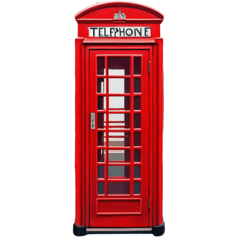 Cinematic Realistic depiction of an iconic red telephone box, rendered in vivid, saturated colors with detailed textures and reflective surfaces, set on a classic English street under soft, diffused daylight emoji