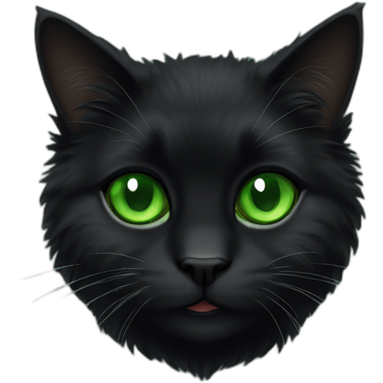 Black fluffy cat with green eyes emoji