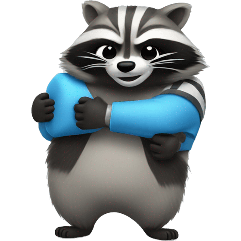 raccoon hugs ice cube emoji