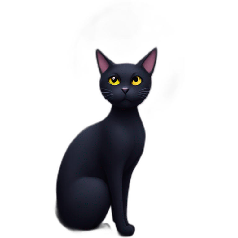 black cat staring a purple creepy moon emoji