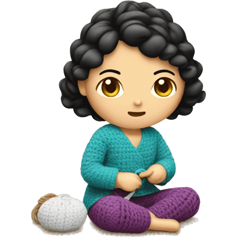 Asian girl crochetting emoji