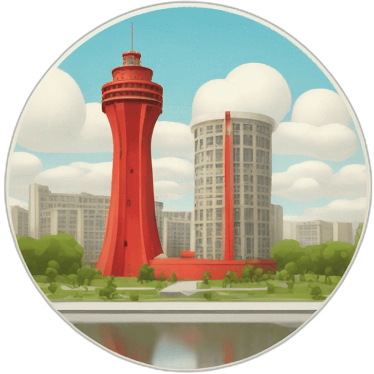 Constructivism ussr style round shape with tower building emoji