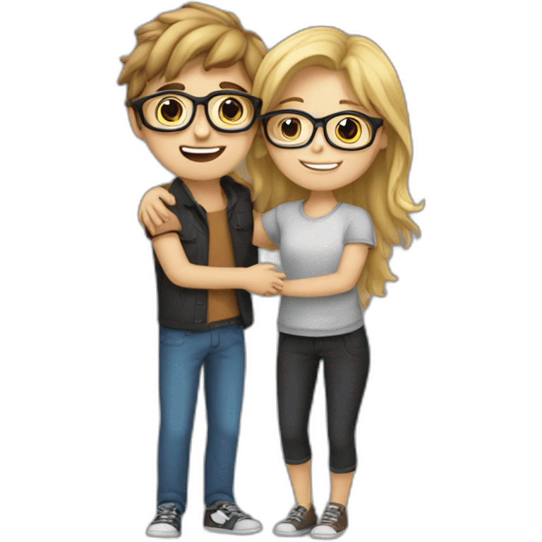 Hug between a Blond girl an brown hair boy with glasses emoji