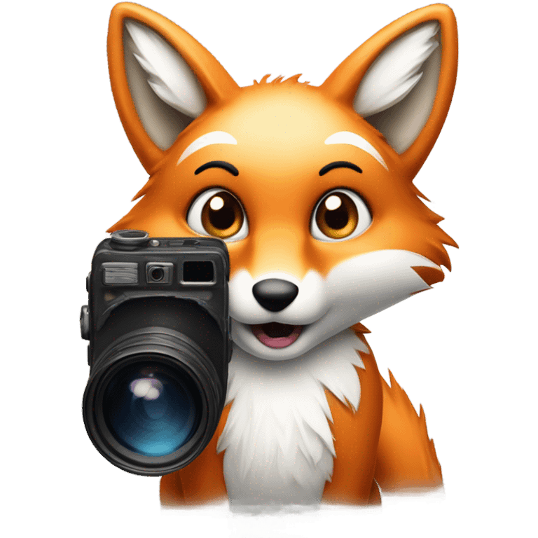 photorealistic detailled kawaii fox taking photo emoji