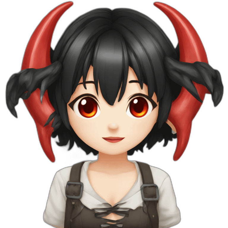 two branch horn,black hair,girl,red eyes,manga emoji