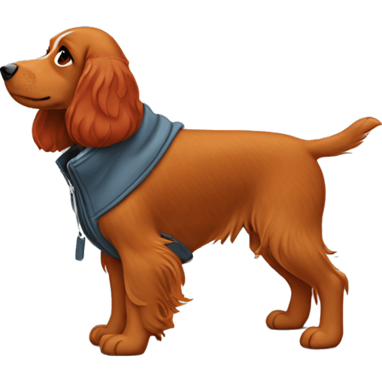 A red-haired spaniel in a winnie the pooh jacket emoji