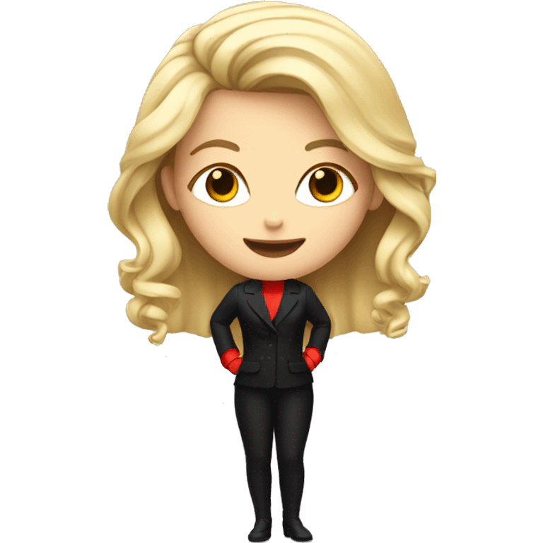 blonde girl with microphone in black and red outfit emoji