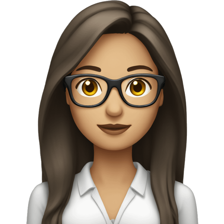 Glasses long hair brunette woman using computer emoji