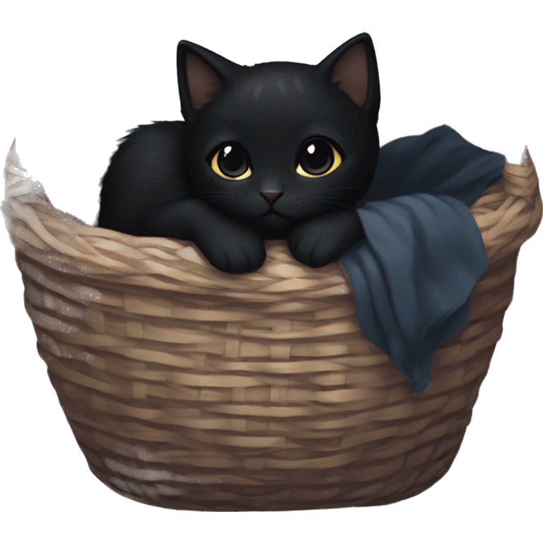 Black Kitten curled up in a basket dark academia aesthetic emoji