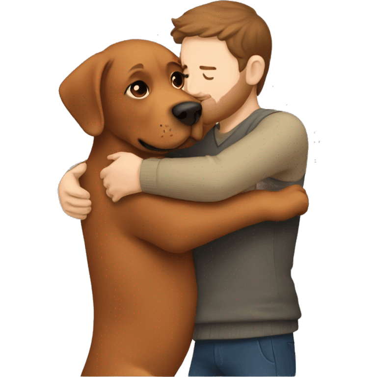 Red Labrador giving brown haired man a hug emoji