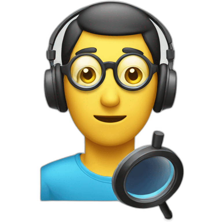  man with headphones observing with a magnifying glass emoji