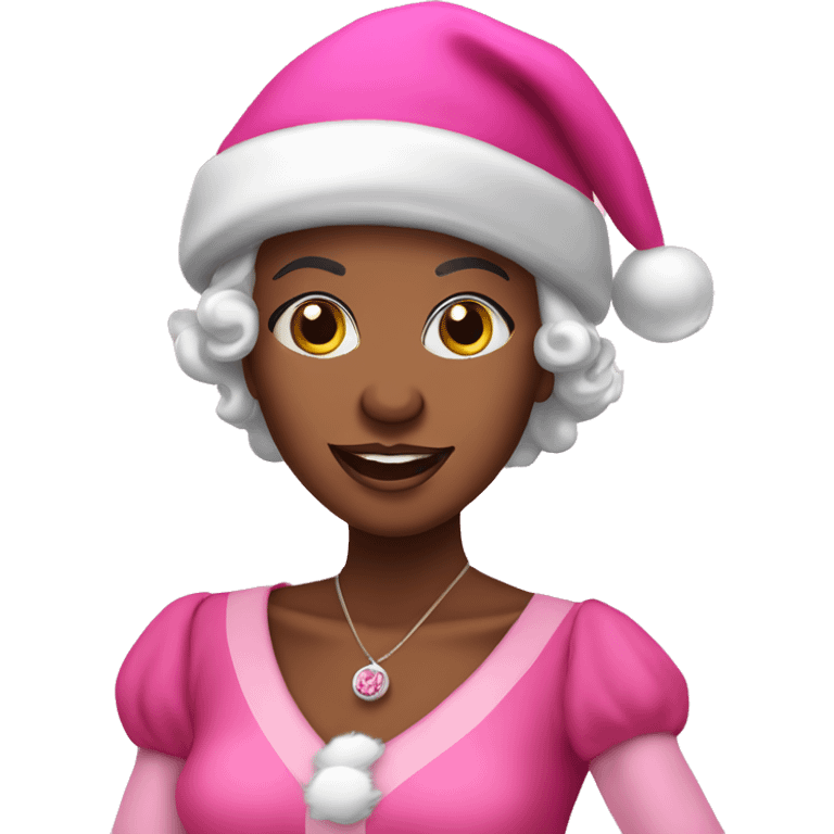 Black Mrs Santa Claus with pink hat and pink dress emoji