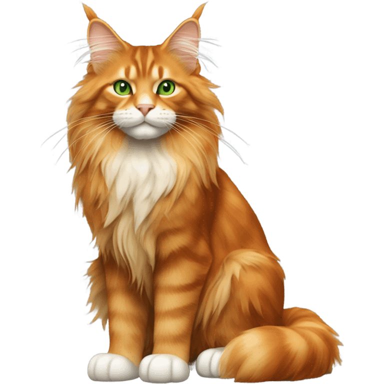 full body of Orange Maine coon cat with light green eyes emoji