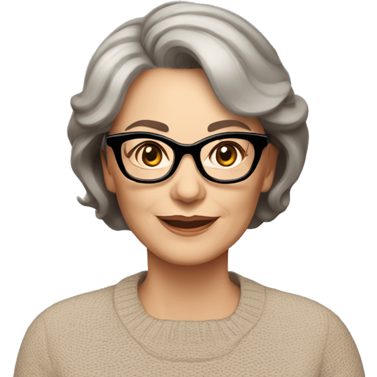 70 years old girl
Short brown hair with bob styling
light skin small
glasses with refined frame
Brown eyes with cat eye liner emoji