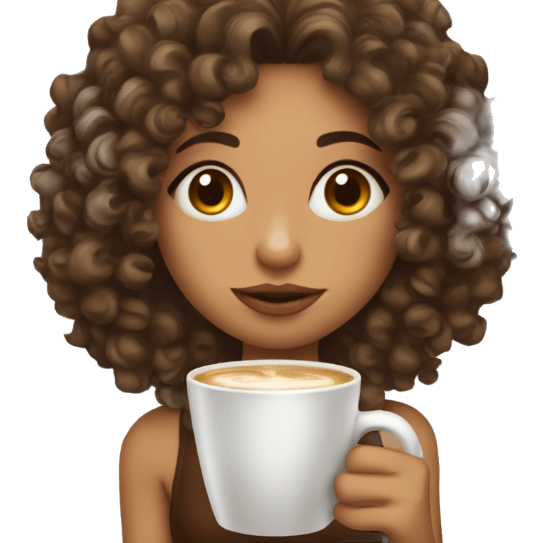 pretty fair skin latina with curly hair sipping coffee  emoji