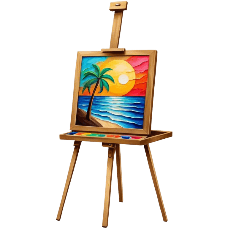 Painting on an easel, brush strokes, vibrant colors, abstract or classical style, textured effect, minimalistic, on a white background, no extra details, easel included. emoji