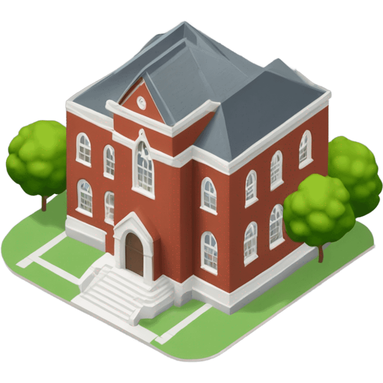 isometric single floor, round red brick, modern, Methodist church emoji