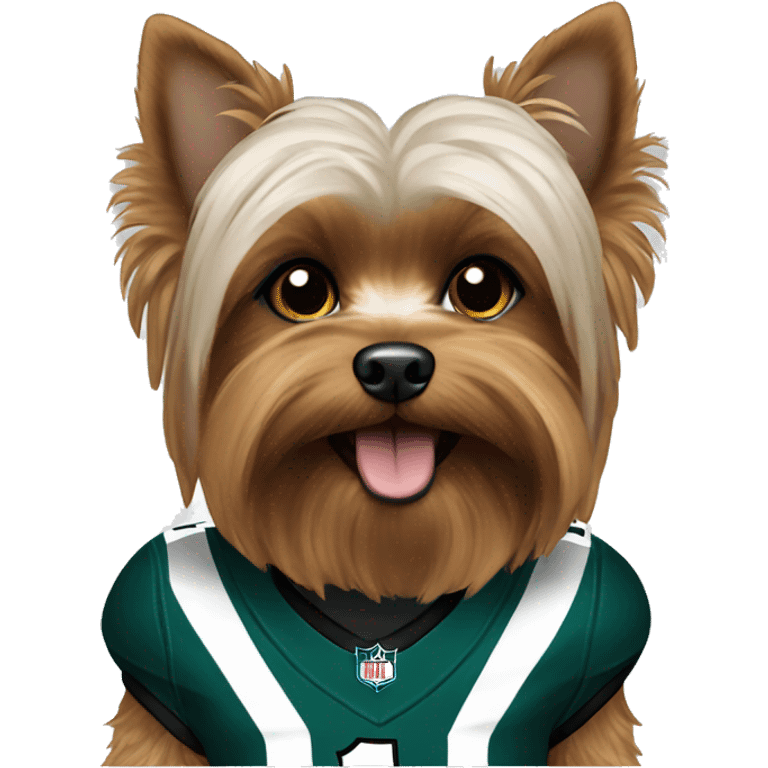 brown and white yorkie in a eagles jersey emoji