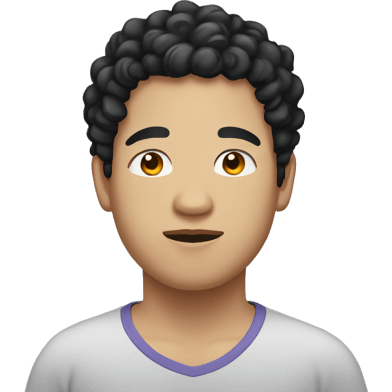 Asian, overweight, young man, black curly hair. emoji