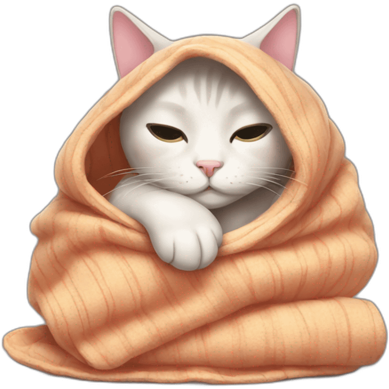 Sleepy cat with blanket emoji