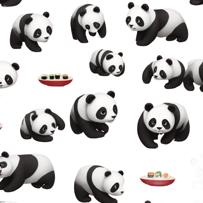 a pink and black panda walking eating sushi  emoji