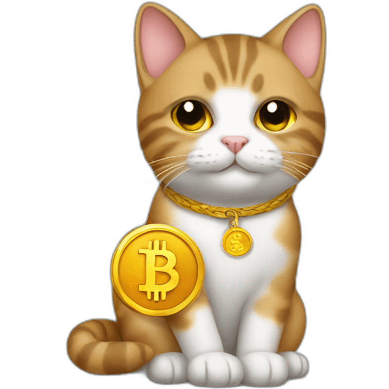 cute cat holding a bitcoin emoji