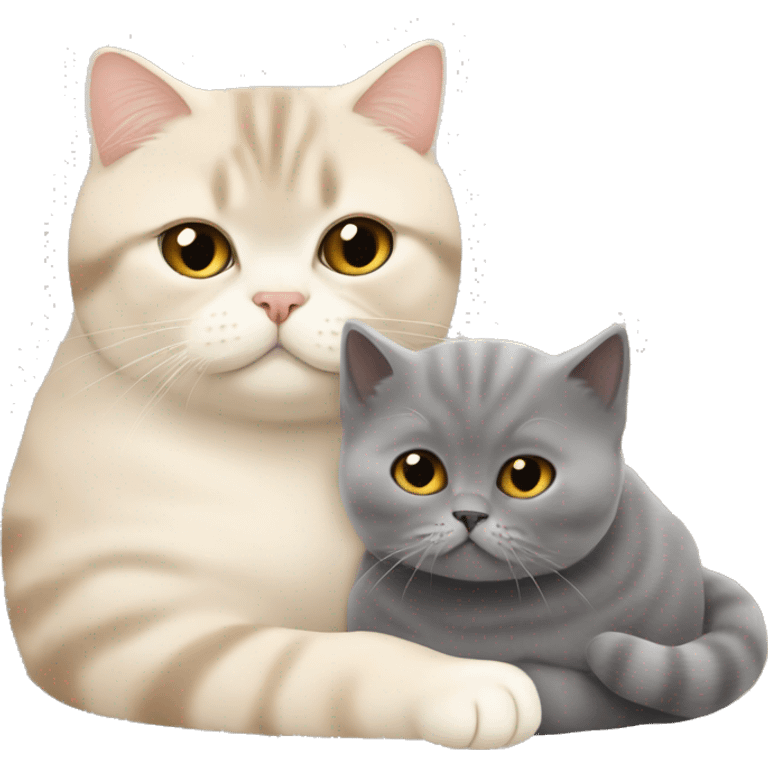 Beige British shorthair cuddling with a grey Scottish fold  emoji