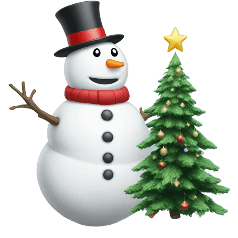 Snowman next to a Christmas tree emoji