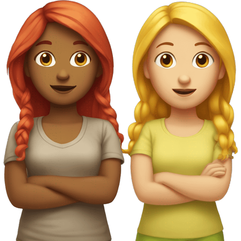 "Two girls, one with yellow hair, one with red hair." emoji